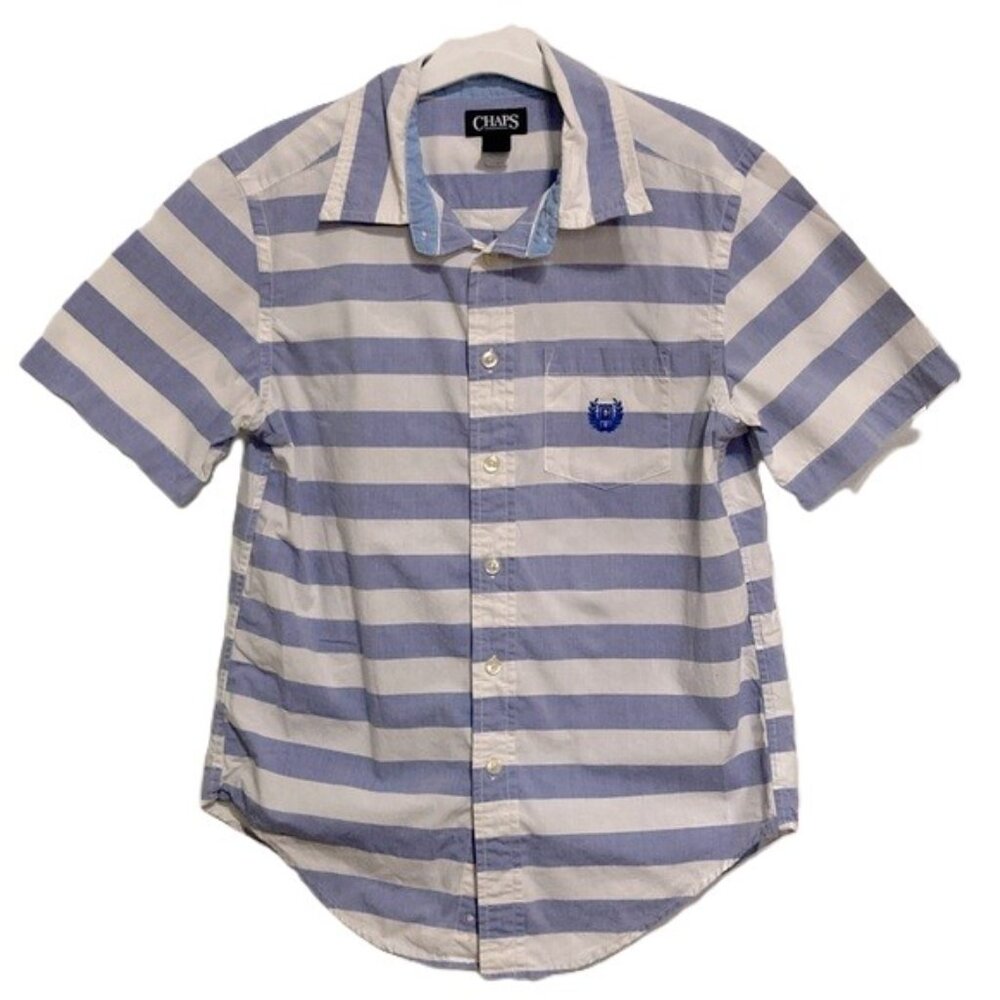 CHAPS KIDS Nautical Stripes Blue White Button Up Shirt Toddler Boys Medium